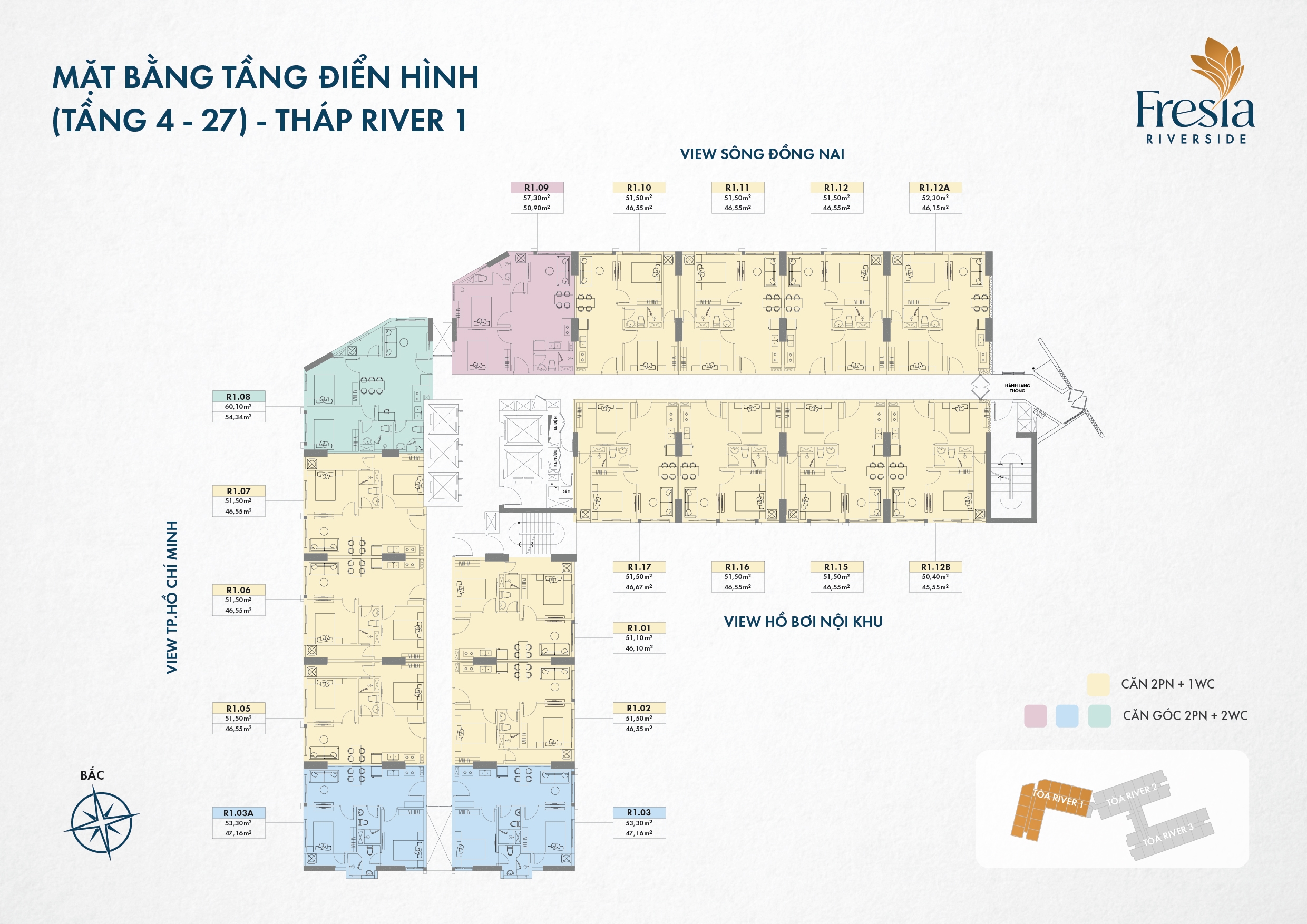 mặt bằng điển hình Fresia Riverside tầng 4-27